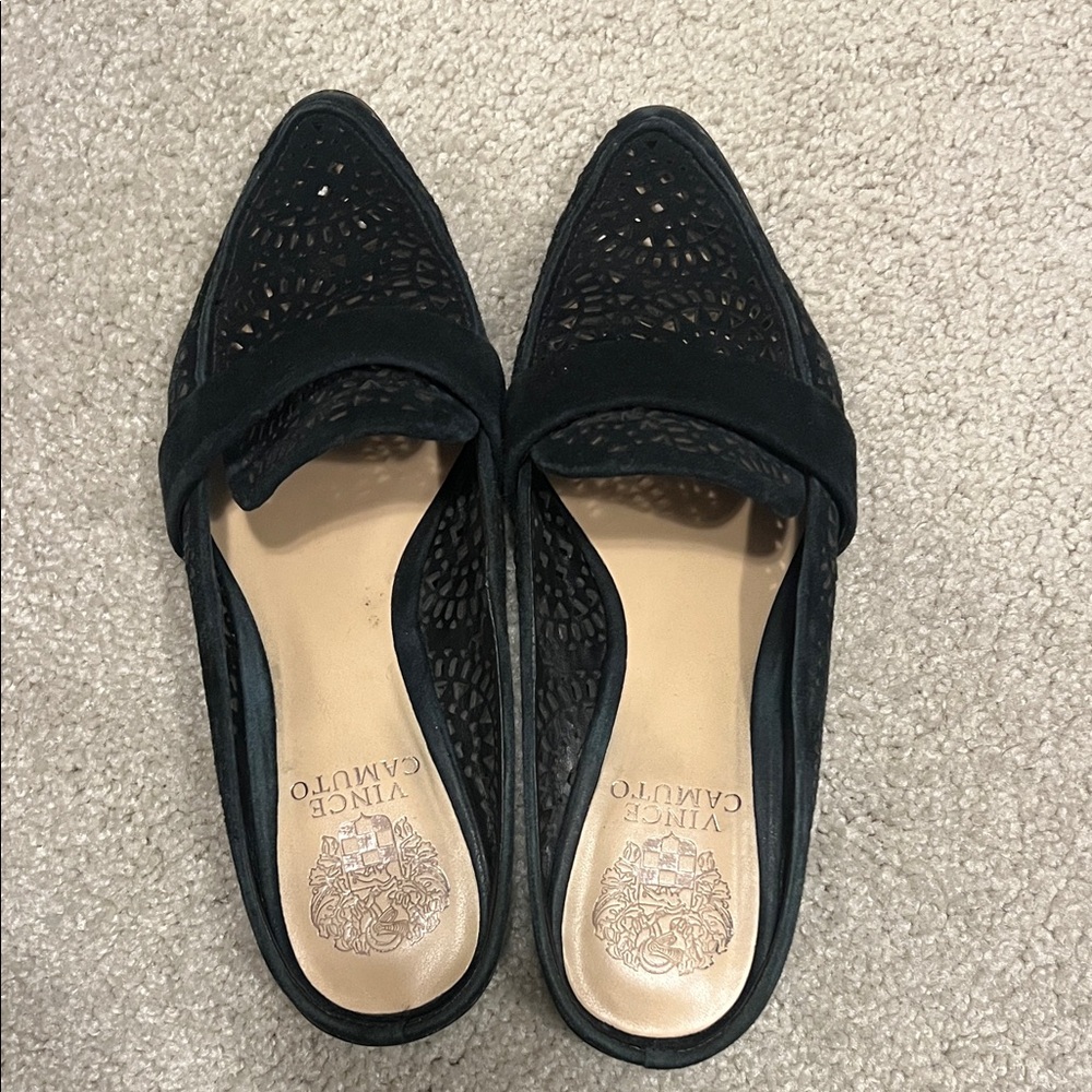 Vince Camuto Black Laser-Cut Mules